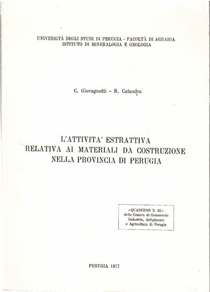 L' attività Estrattiva Relativa Ai Materiali da Costruzione Nella Provincia di Perugia - copertina
