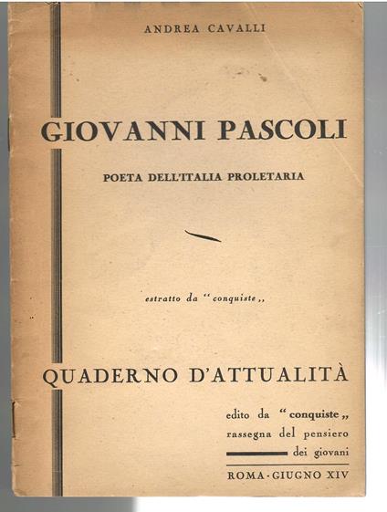 Giovanni Pascoli Poeta dell'Italia Proletaria - Andrea Cavalli - copertina