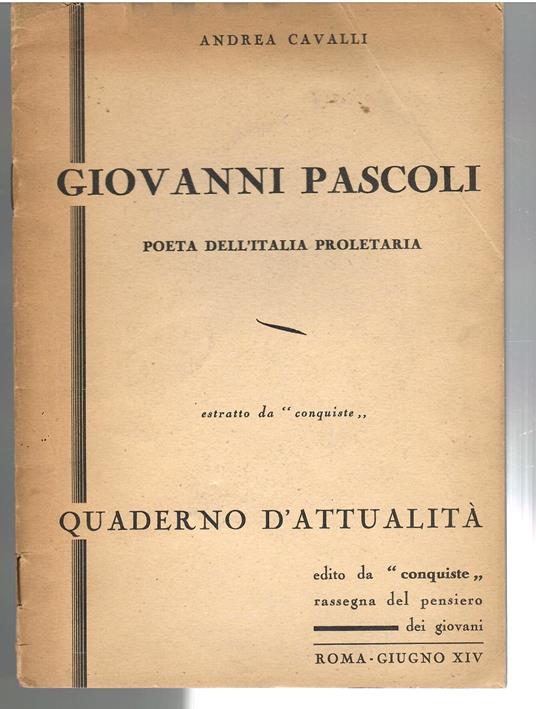Giovanni Pascoli Poeta dell'Italia Proletaria - Andrea Cavalli - copertina