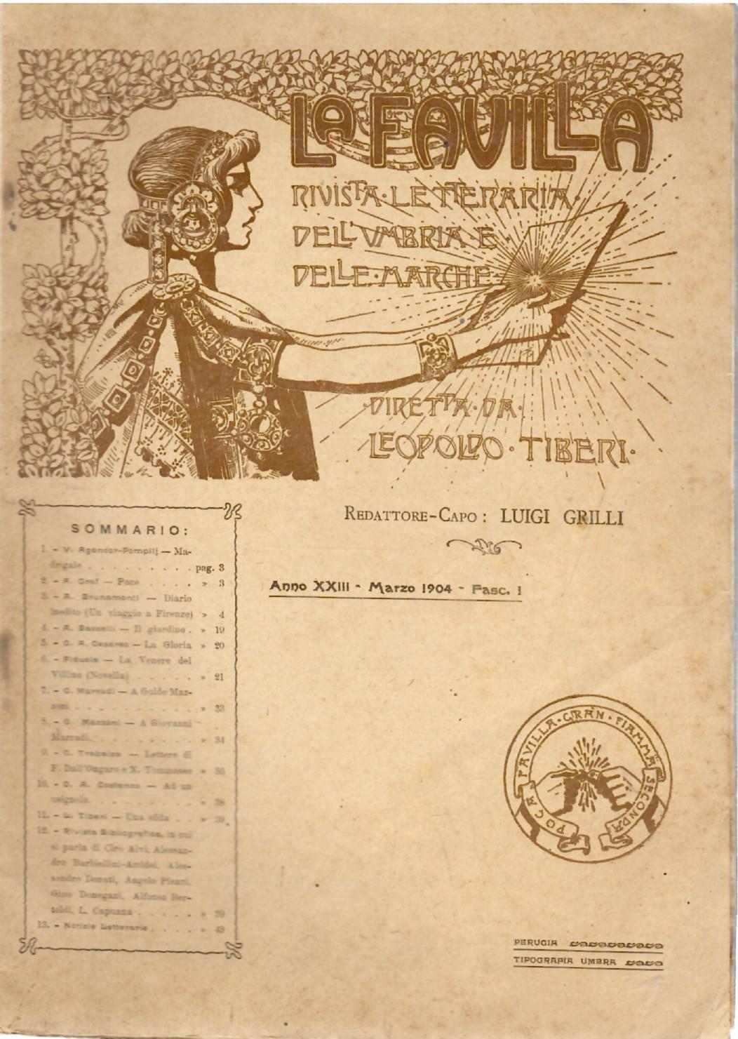 La Favilla rivista dell'Umbria e delle Marche Anno XXIII Fascicolo I Marzo 1904