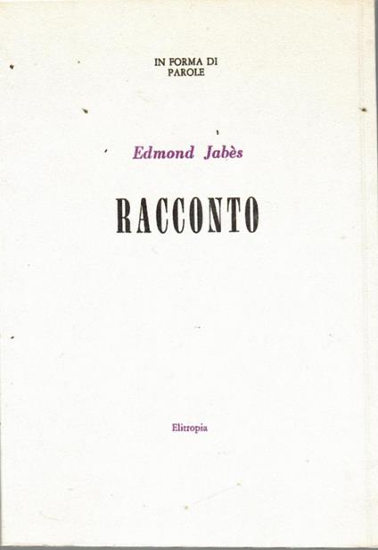 Racconto - Edmond Jabes - copertina