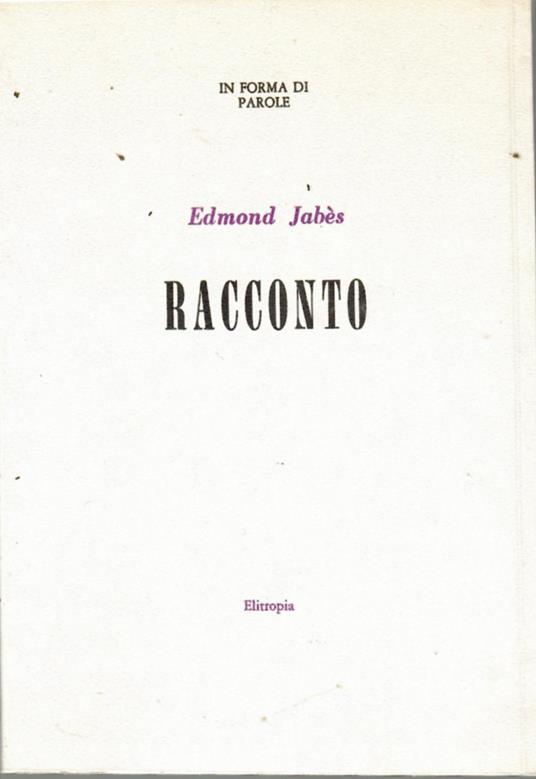 Racconto - Edmond Jabes - copertina