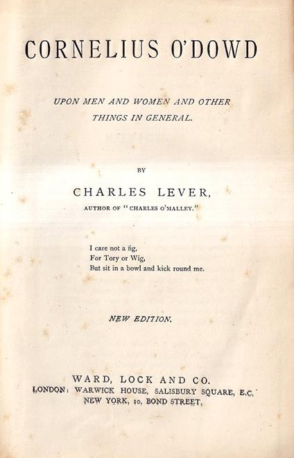 Cornelius O'Dowd Upon Man and Women and Other Things in General di: Lever Charles - copertina