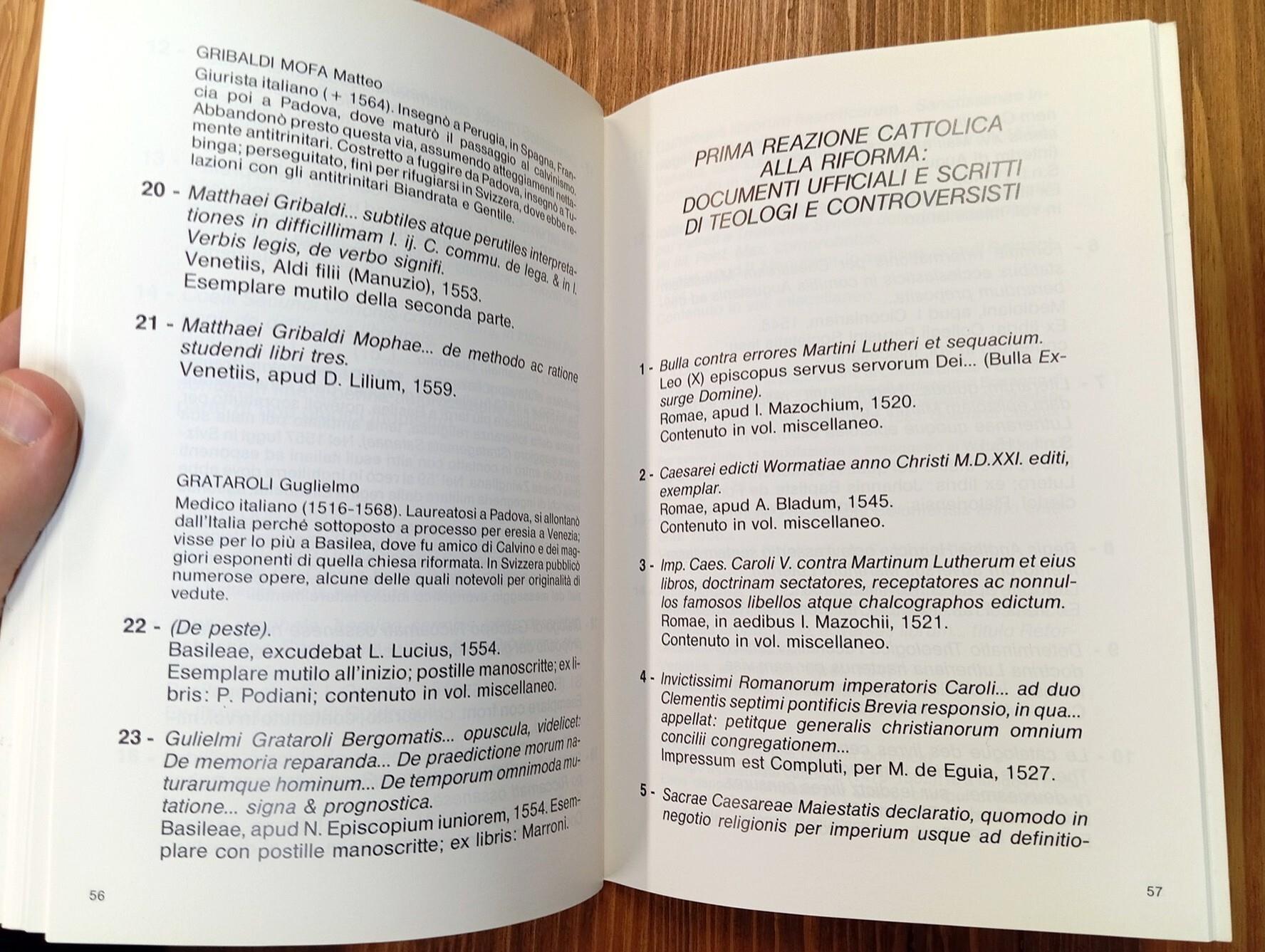 Testimonianze della Riforma Protestante Mostra Bibliografica Per Il V° Centenario della Nascita di Lutero