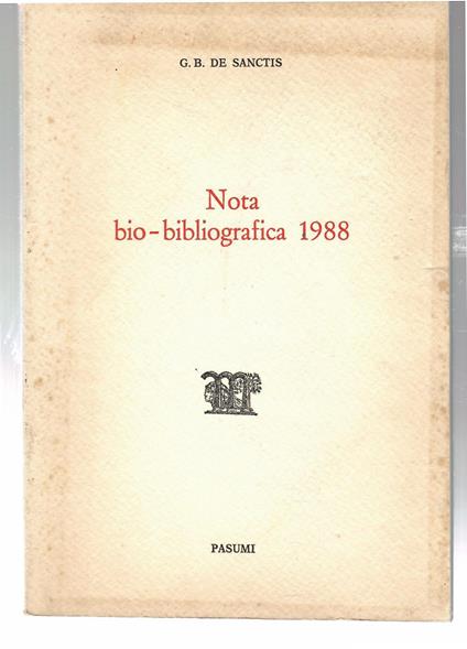 Nota Bio-Bibliografica 1988 - De Sanctis - copertina