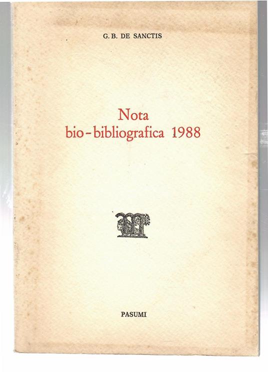Nota Bio-Bibliografica 1988 - De Sanctis - copertina
