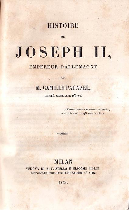 Histoire De Joseph II. Empereur d'Allemagne - Camille Paganel - copertina