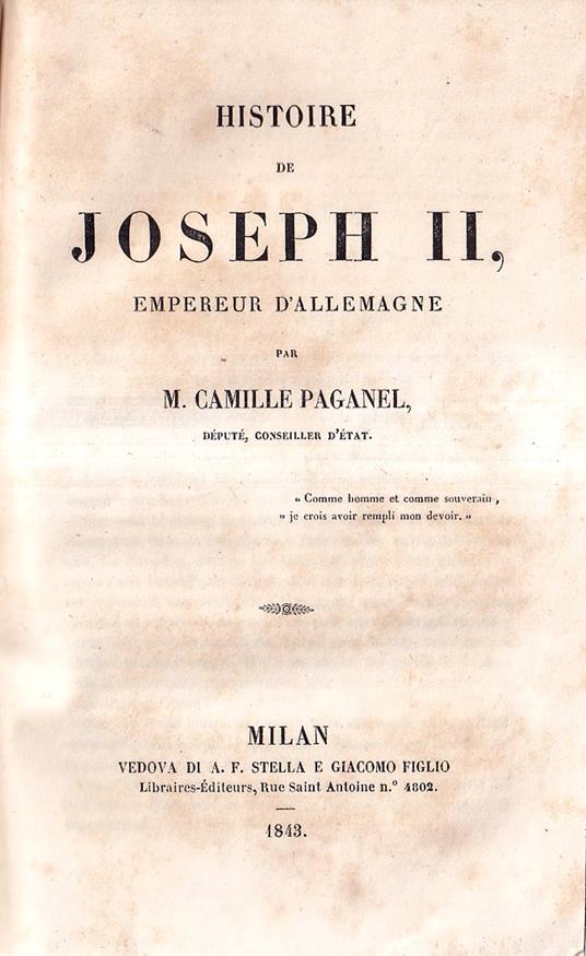 Histoire De Joseph II. Empereur d'Allemagne - Camille Paganel - copertina