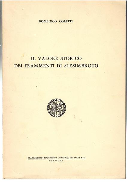 Il Valore Storico fei Frammenti di Stesimbroto - copertina