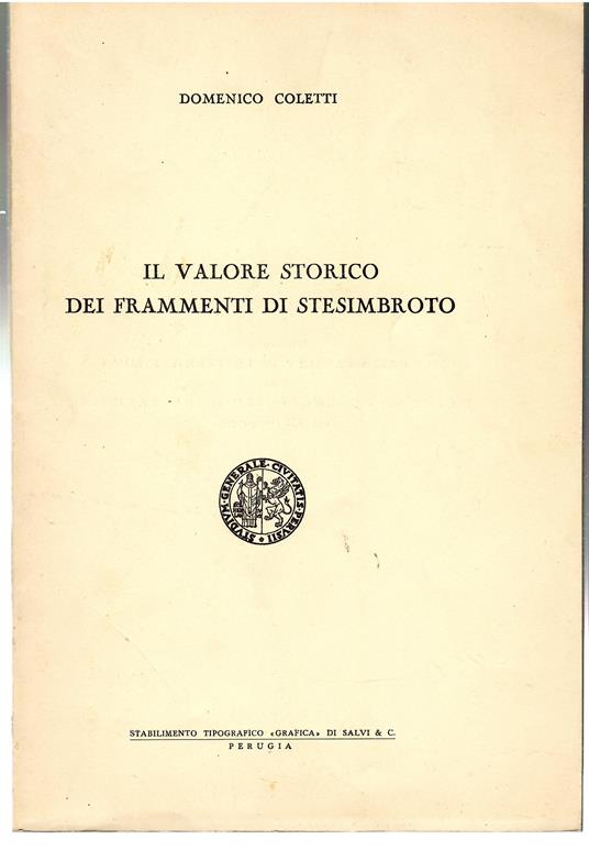 Il Valore Storico fei Frammenti di Stesimbroto - copertina