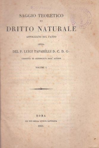 Saggio Teoretico Diritto Nat. 1° V - Luigi Taparelli d'Azeglio - copertina