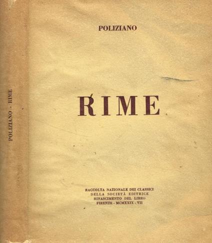 Rime - Angelo Poliziano - copertina