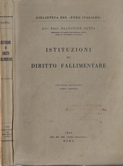 Istituzioni di diritto fallimentare - Salvatore Satta - copertina