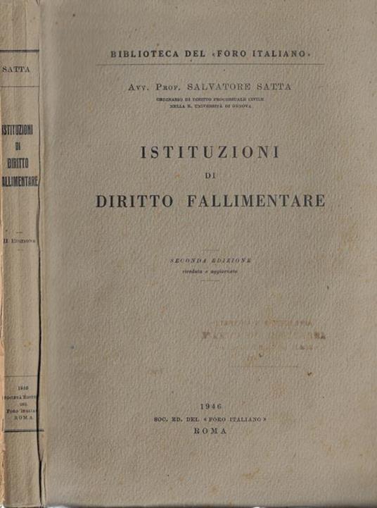 Istituzioni di diritto fallimentare - Salvatore Satta - copertina