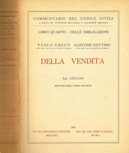 Della Vendita art.1470-1547 - Paolo Greco - copertina