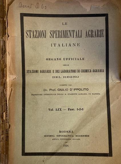 Le stazioni sperimentali agrarie italiane 1926 - copertina