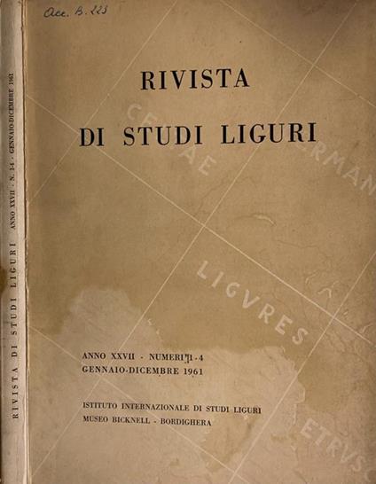 Rivista di studi Liguri anno XXVII 1961 - copertina