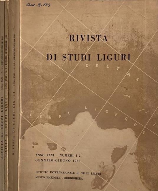 Rivista di studi Liguri anno XXXI 1965 - copertina