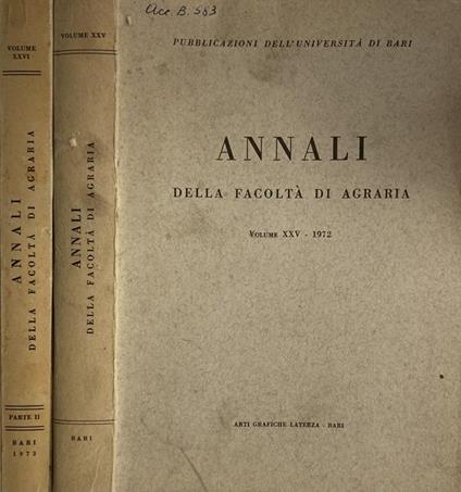 Annali della Facoltà di agraria. Volume XXV-1972 XXVI-1973 - copertina