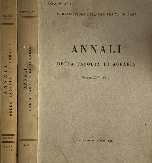 Annali della Facoltà di agraria. Volume XXV-1972 XXVI-1973 - copertina