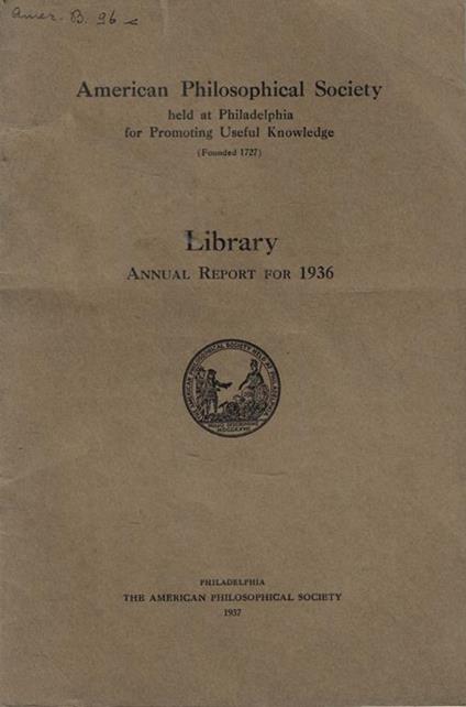 Library. Annual report for 1936 - copertina