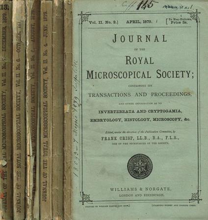 Journal of the Royal microscopical society Vol.II, fasc.2, 3, 4, 5, 6, 7, anno 1879 - copertina