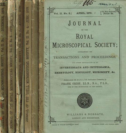 Journal of the Royal microscopical society Vol.II, fasc.2, 3, 4, 5, 6, 7, anno 1879 - copertina