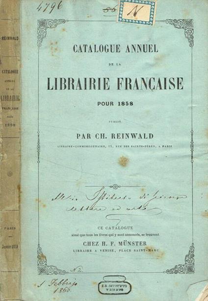 Catalogue annuel de la librairie francaise pour 1858 - copertina
