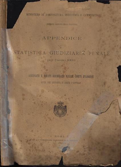 Appendice alla statistica giudiziaria penale per l'anno 1893 - copertina