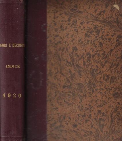 Raccolta Ufficiale delle Leggi e dei Decreti del Regno d'Italia Indici 1920 - copertina