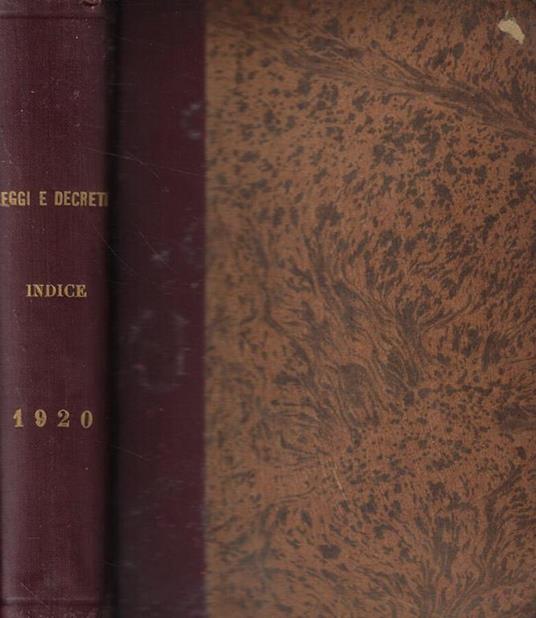 Raccolta Ufficiale delle Leggi e dei Decreti del Regno d'Italia Indici 1920 - copertina