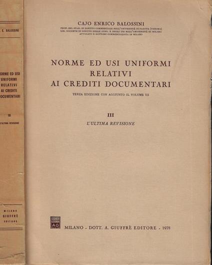 Norme ed usi uniformi relativi ai crediti documentari Vol. III - copertina
