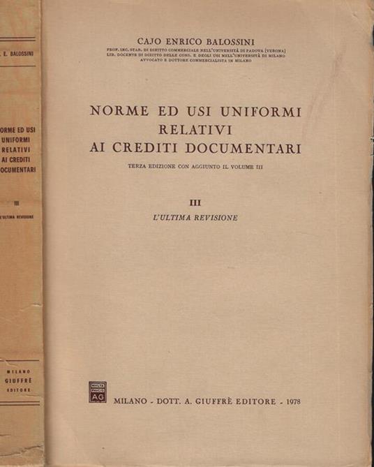 Norme ed usi uniformi relativi ai crediti documentari Vol. III - copertina