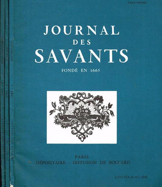 Journal des savants fondé en 1665. gen/marz, apr/giu, lug/set 1982 - copertina