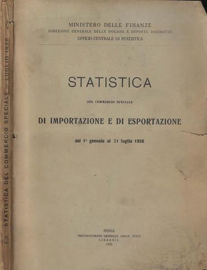 Statistica del commercio speciale di importazione e di esportazione Anno 1926 Luglio - copertina