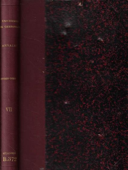 Annales de L'Université de Grenoble- Section Lettres-Droit Tome VII n. 1 Anno 1930 - copertina