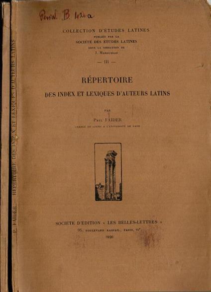 Collection d'Etudes latines vol. II-III - copertina