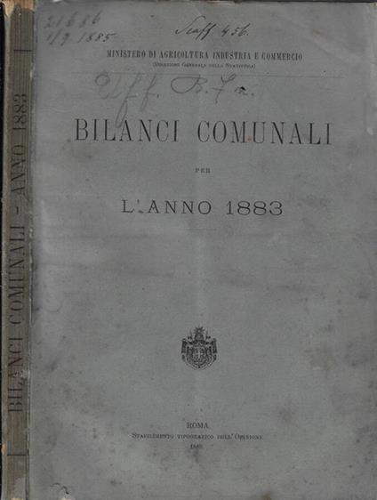 Bilanci comunali per l'anno 1883 - copertina