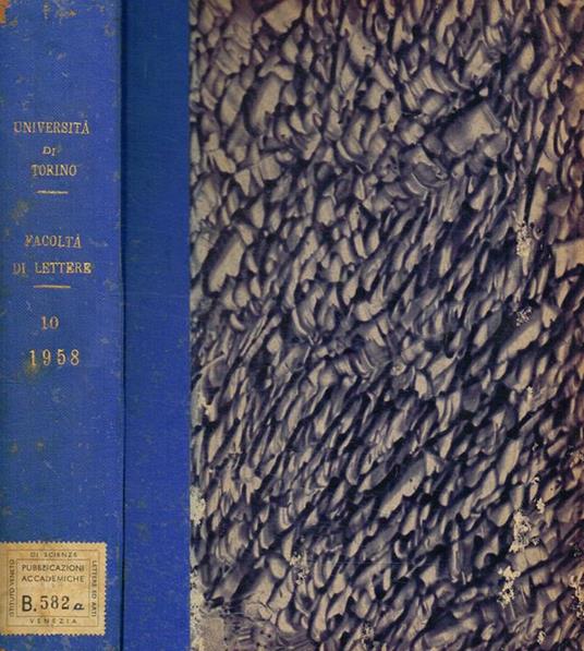 Università di Torino. Pubblicazioni della facoltà di lettere e filosofia. Vol.X, 1958 - copertina