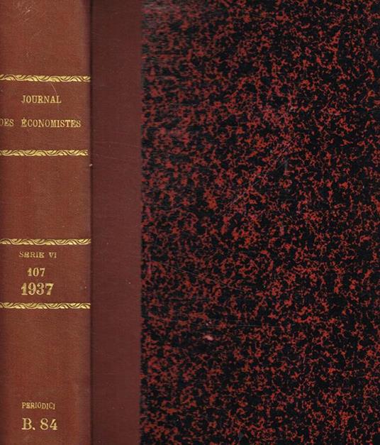 Journal des economistes. Revue de la science economique et de la statistique. Tome 107, 1937 - copertina