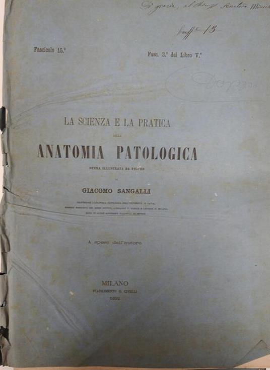 La  Scienza e la Pratica della Anatomia Patologica Fasc. 3° del Libro V - copertina