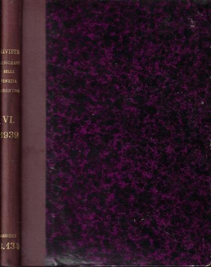 Rivista bibliografica della Venezia Tridentina Anno 1939 - copertina