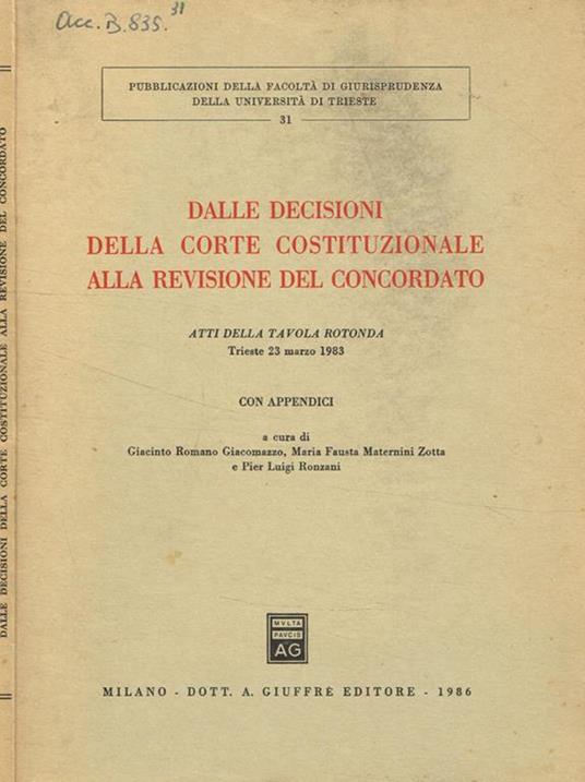 Dalle decisioni della corte costituzionale alla revisione del concordato - copertina