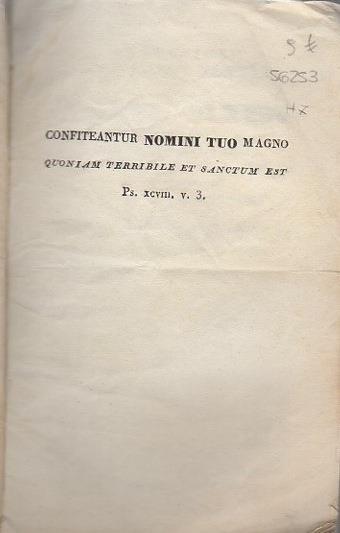 Prolusione del plauso poetico al nome SS.mo di Gesù seguito nel dì 18 gennaro 1835 nella venerabile chiesa di San Lorenzo Magiore dè pp. conventuali di sua ecc. Reverendissima monsignore Giovancamillo Rossi arcivescovo di Damasco e consultatore di Stato