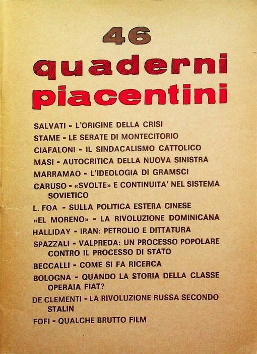 Quaderni piacentini: Periodico bimestrale: A. XI (N. 46): marzo 1972