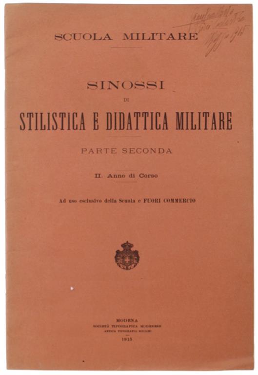 Sinossi Di Stilistica E Didattica Militare. Parte Seconda. Ii Anno Di Corso - copertina