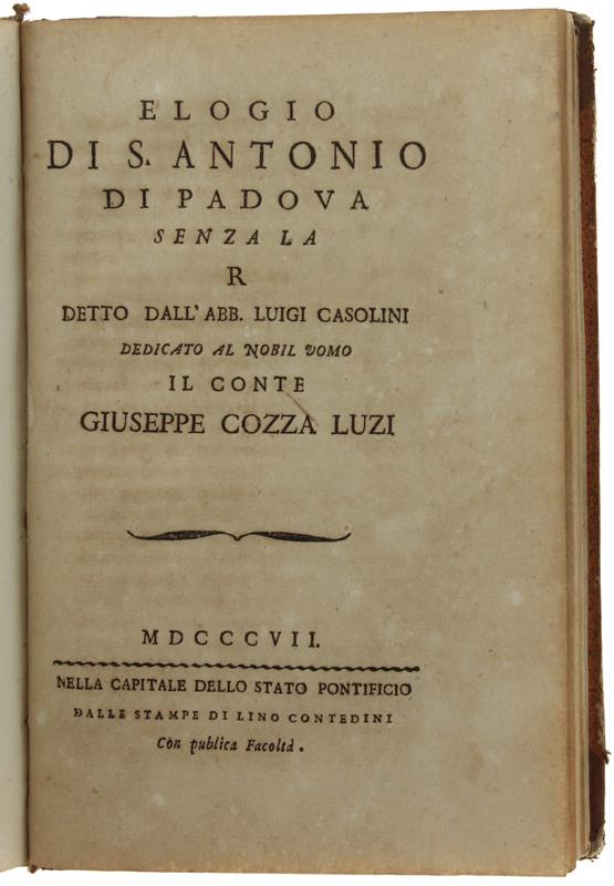 Saggio Di Elogj Senza La R. - Elogio Di S.Antonio Di Padova Senza La R