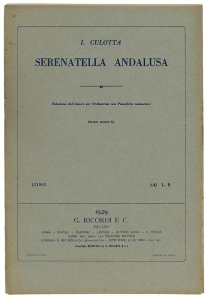 Serenatella Andalusa. Riduzione Dell'Autore Per Orchestrina Con Pianoforte Conduttore - copertina