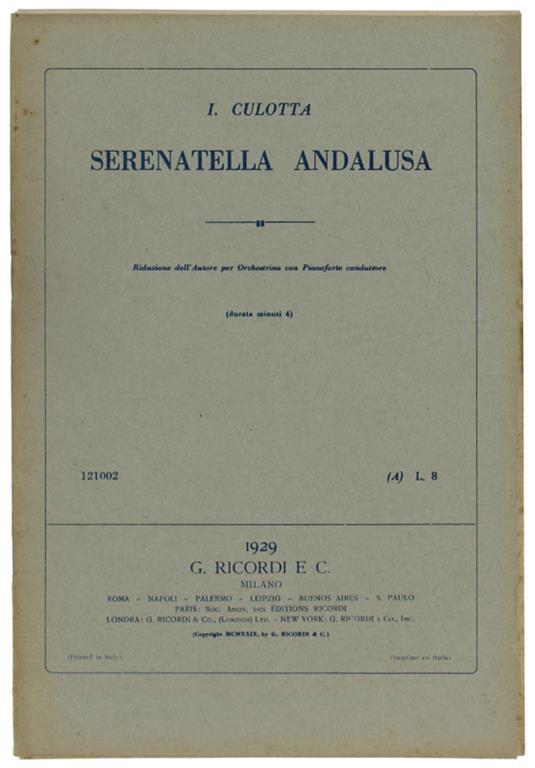Serenatella Andalusa. Riduzione Dell'Autore Per Orchestrina Con Pianoforte Conduttore - copertina