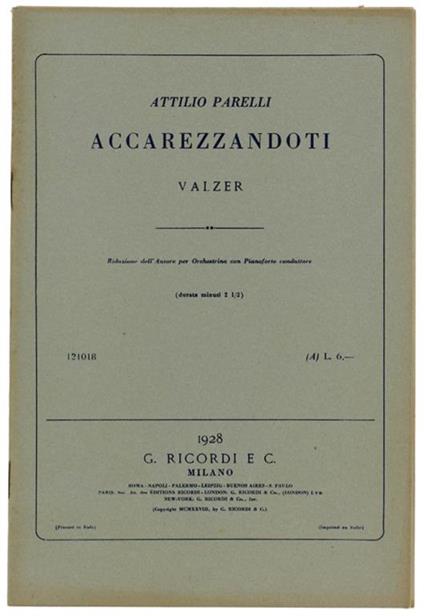 Accarezzandoti. Valzer. Riduzione Dell'Autore Per Orchestina Con Pianoforte Conduttore - copertina